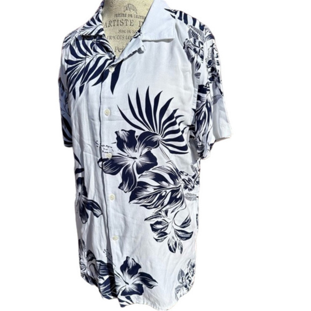 Express Navy and White Tropical Print Shirt   PM6